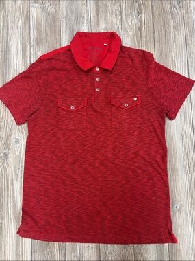 Guess Men's Red Heather Polo with Dual Chest Pockets